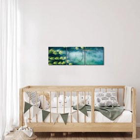 Obraz - Hmlou zahalený les (s hodinami) (90x30 cm)