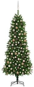 Umelý vianočný stromček s LED a súpravou gulí 240 cm zelený 3077643