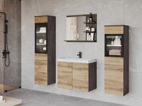 Kúpeľňový nábytok Apogon I, Farby: matera / gaštan breslau, Sifón: bez sifónu, Osvetlenie: osvetlenie LED biele, Umývadlová batéria: Economico BYU 020M