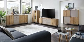 Široká TV skrinka Cube, dub evoke / pieskovo šedá
