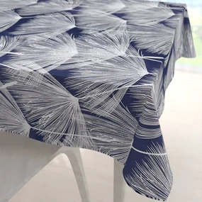 Biante Bavlnený štvorcový obrus Sandra SA-414 Biele abstraktné páperie na modrom 140x140 cm