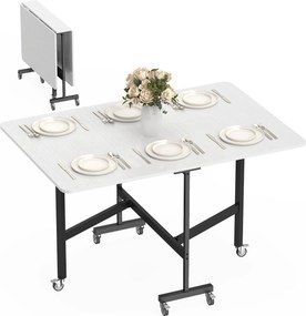 HOMCOM sklápací jedálenský stôl pre 4–6 osôb s kolieskami, oceľové nohy — úspora miesta do malých kuchýň, 120 × 80 × 73 cm | Aosom