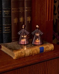 SIRIUS LED svetelný anjel, sklo, bordová farba, 10 cm, sada 2 ks