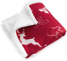Červená vianočná deka s baránkom - 150 x 200 cm