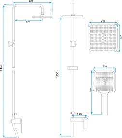 Rea Storm, sprchová-vaňová súprava dažďovou hlavovou a ručnou sprchovou hlavicou, zlatá matná, REA-P9535