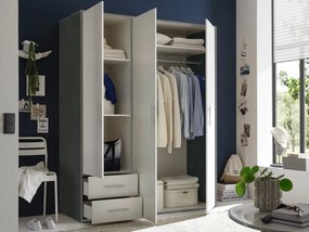 Šatníková skriňa Valencia,155 cm, optika šedého kovu/biela