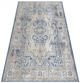 Koberec SOLE D3871 Ornament, ramka - ploské tkanie modrý / béžový