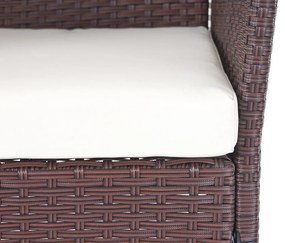 Záhradná súprava 2 kresiel, pohovky a stolíka HWC-D82 - melírovaná hnedá s krémovými vankúšmi