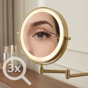 Rea Glow, kozmetické LED zrkadlo nástenné 20 cm, zlatá matná, HOM-70002