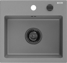 Mexen Milo, granitový drez 435x410x171 mm, 1-komorový, šedá s čiernym sifónom, 6505441000-71-B
