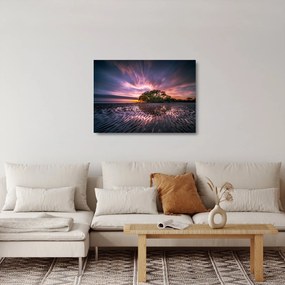Sklenený obraz pláže pri západe slnka (70x50 cm)
