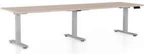 Výškovo nastaviteľný stôl OfficeTech Long, 260 x 80 cm, sivá podnož, dub