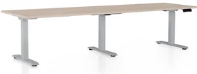 Výškovo nastaviteľný stôl OfficeTech Long, 260 x 80 cm, sivá podnož, dub