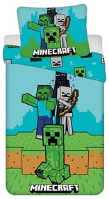 Zeleno-modré bavlnené detské obliečky na jednolôžko 140x200 cm Minecraft "Mobs Here" – Jerry Fabrics