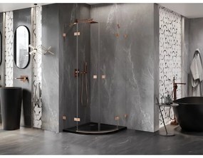 Mexen Lunar, polkruhový výklopný sprchový kút 90 x 90 cm, 8mm číre sklo, profil medená matná, 833-090L-090P-65-00