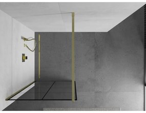 Mexen Kioto, sprchová zástena Walk-In 70 x 200 cm, 8mm číre sklo čierny vzor, zlatý matný profil, 800-070-101-55-77