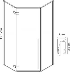 Päťuholníkový sprchovací kút REA DIAMOND 100x100 cm, zlatý/transparent - bez vaničky