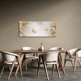Obraz - Kvety s motýlikmi (120x50 cm)