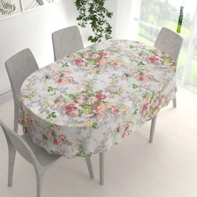 Biante Bavlnený oválny obrus Sandra SA-704 Maľované ružovo-červené kvety na sivom 100x140 cm