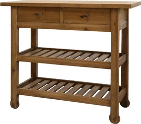 Hnedý antik drevený vozík na kolieskach so šuplíkmi Servia - 100*40*85cm