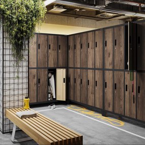 Kovová šatňová boxová skriňa na nôžkach s 10 boxami BARTEK, 1360 x 1720 x 450 mm, Eco Design: antracitová/ dub sonoma
