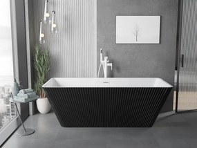 Mexen Tava, voľne stojaca ryhovaná vaňa 170 x 75 cm, biela-čierna, biely prepad, 52851707575-20