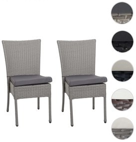 Set 2 záhradných stoličiek HWC-G19, polyratan, stohovateľná - čierne, vankúše tmavo sivé