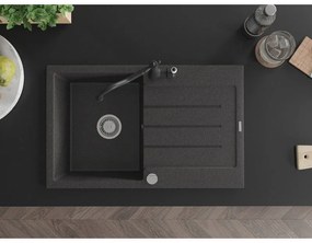 Mexen Bruno, granitový drez 795x495x200 mm, 1-komorový a drezová batéria Carla, čierna škvrnitá, 6513-76-670700-70