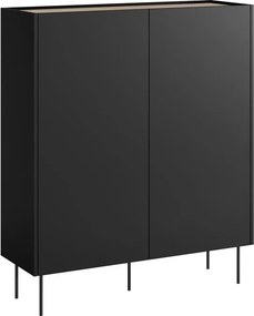 Vysoká komoda Desin 120 cm s dvoma dverami a skrytými zásuvkami - čierny mat / dub nagano