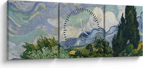Obraz - Vincent van Gogh, Wheat Field with Cypresses, reprodukcia (s hodinami) (90x30 cm)