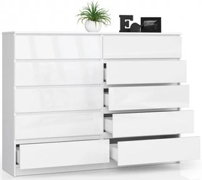 Komoda K160 10SZ CLP biela, lesk