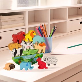 KIK Drevená balančná hra Safari – Montessori puzzle so zvieratkami
