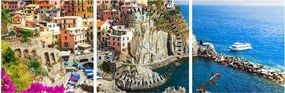 Obraz - Talianska dedinka Manarola (s hodinami) (90x30 cm)