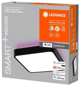 LEDVANCE Sapho, ORBIS BACKLIGHT stropné svietidlo, 350x350mm, WIFI RGB + stmievateľné, 2800lm, 28W, čierna