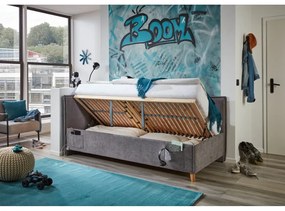 Sivá čalúnená rohová detská posteľ s úložným priestorom s roštom 140x200 cm Fun – Meise Möbel