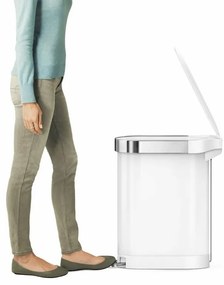 Úzky oválny pedálový kôš 45 l, biela oceľ, biela