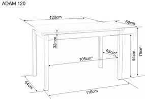 Jídelní stůl Adam 120 cm dub cremona torro/kašmír