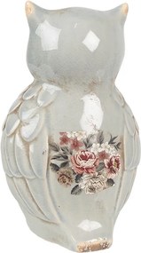 Zelená keramická dekorácia sova s kvetmi Floria - 13*12*22 cm