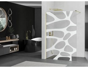 Mexen Kioto sprchová zástena 90x200 cm 8 mm, zlaté, biely vzor, 800-090-101-50-97
