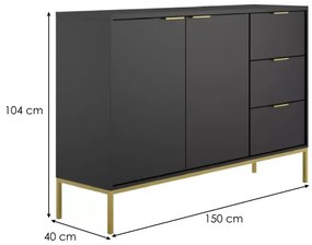 Komoda Austin 150 cm černá/zlatá