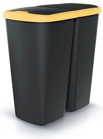Odpadkový kôš DUO čierny, 45 l, žltá / čierna