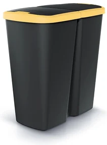 Odpadkový kôš DUO čierny, 45 l, žltá / čierna