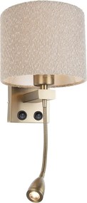 Nástenná lampa bronzová s flexibilným ramenom a béžovým tienidlom z teddy látky 18cm - Brescia Combi