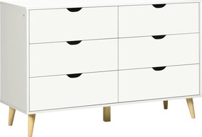 HOMCOM 6-zásuvkový komoda s organizérom pre kuchyňu, spálňu a obývaciu izbu, moderný štýl, s protišmykovým systémom, 120x40x76 cm, biela | Aosom