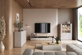 TV stolík Elivo 200 cm s dvoma zásuvkami - kašmír / olejovaný dub