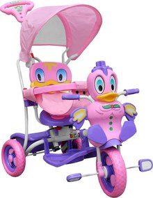 RAMIZ Detský bicykel Purple Duck s 3-kolesovým efektom + zvuky + strecha + bariéra + opierka na nohy + rukoväť + úložný priestor