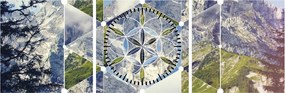 Obraz - Geometrický obrazec (s hodinami) (90x30 cm)