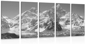 5-dielny obraz nádherný vrchol hory v čiernobielom prevedení - 100x50