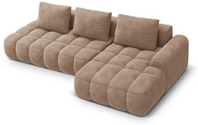 Svetlohnedá zamatová rozkladacia/s úložným priestorom rohová pohovka (pravý roh/s leňoškou) Linz – Cosmopolitan Design