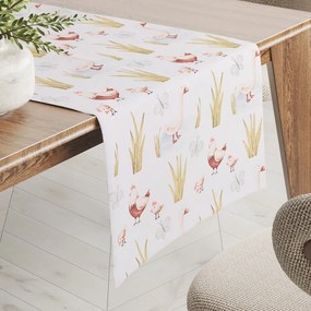 Biante Detský bavlnený behúň na stôl Sandra SA-752 Sliepočky a húsky na bielom 35x140 cm